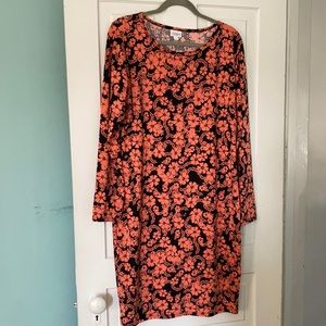 —XL pink/Black Floral LuLaRoe long sleeve Debbie Dress